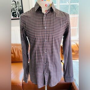 GUCCI SHIRT Black & Red Plaid  16.5" Small Slim Pearl Snap Buttons Mens Italy